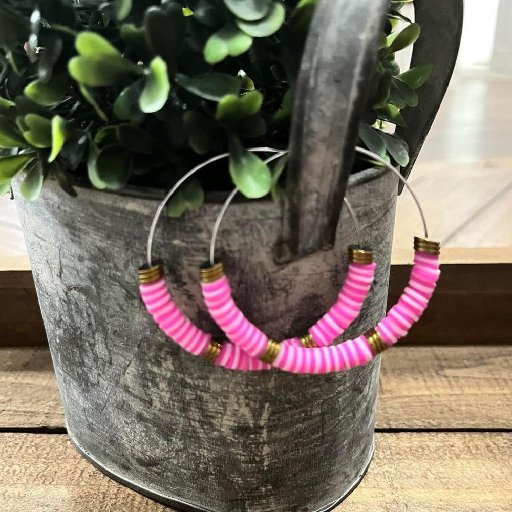 Pink and White Hoop Earrings